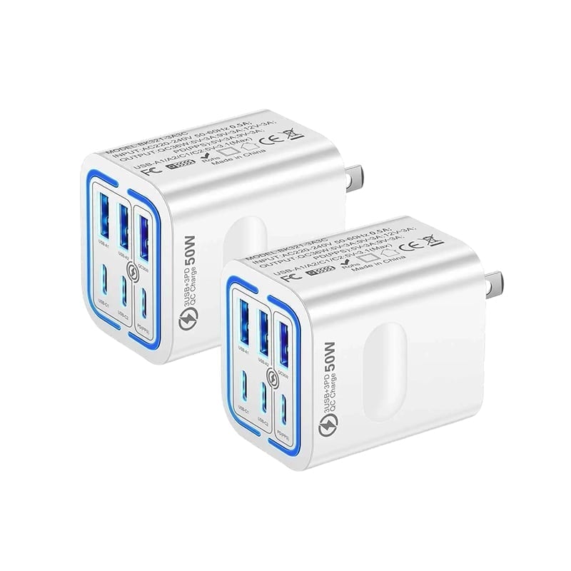 50W Multi-Port Fast Charger – Charge Up to 6 Devices Simultaneously with Smart Power Distribution