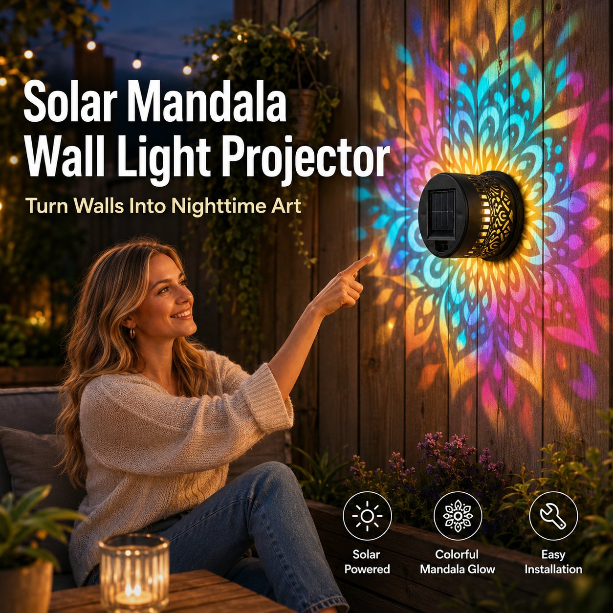 65K+ SOLD!✨Solar Mandala Wall Light | Outdoor Garden Fence Projector Lamp