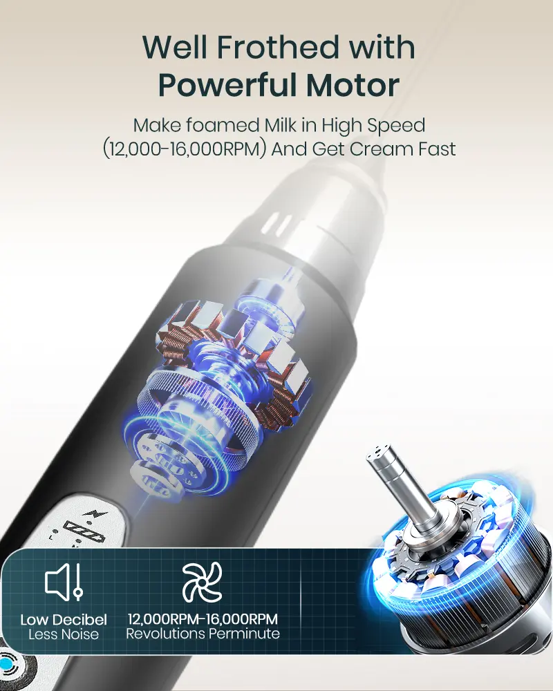 Handheld Milk Frother for Coffee, Rechargeable Electric Whisk with 3 Heads 3 Speeds