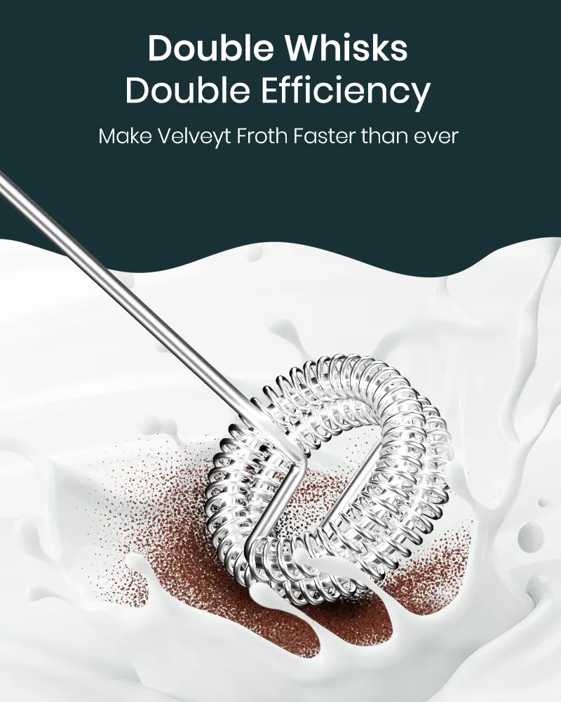 Handheld Milk Frother for Coffee, Rechargeable Electric Whisk with 3 Heads 3 Speeds