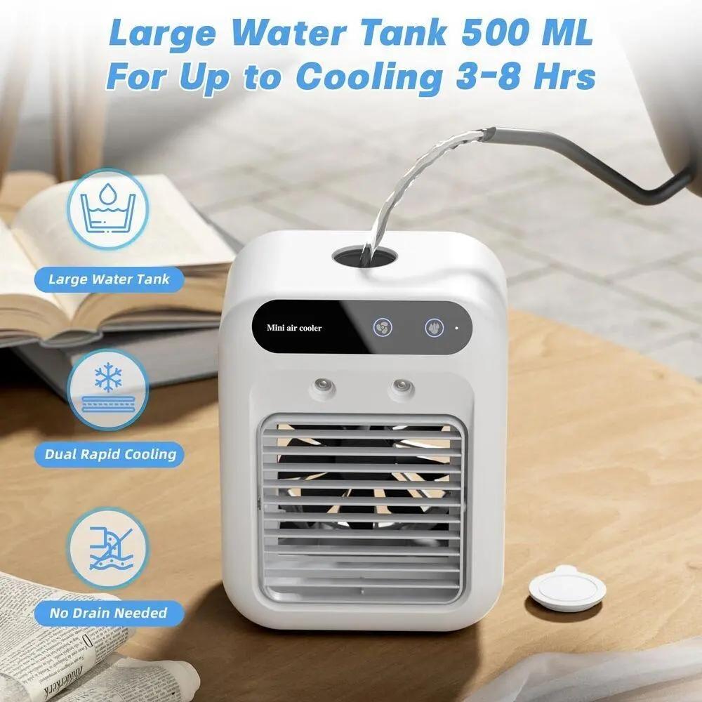BougeRV 3-in-1 Portable Air Cooler &ndash; Rechargeable Misting Fan with Powerful Wind, 2 Mist Speeds , 500ml Large Water Tank, Mini Personal Cooling Fan for Office, Bedroom, Kitchen, Camping Beach Outdoor Activities