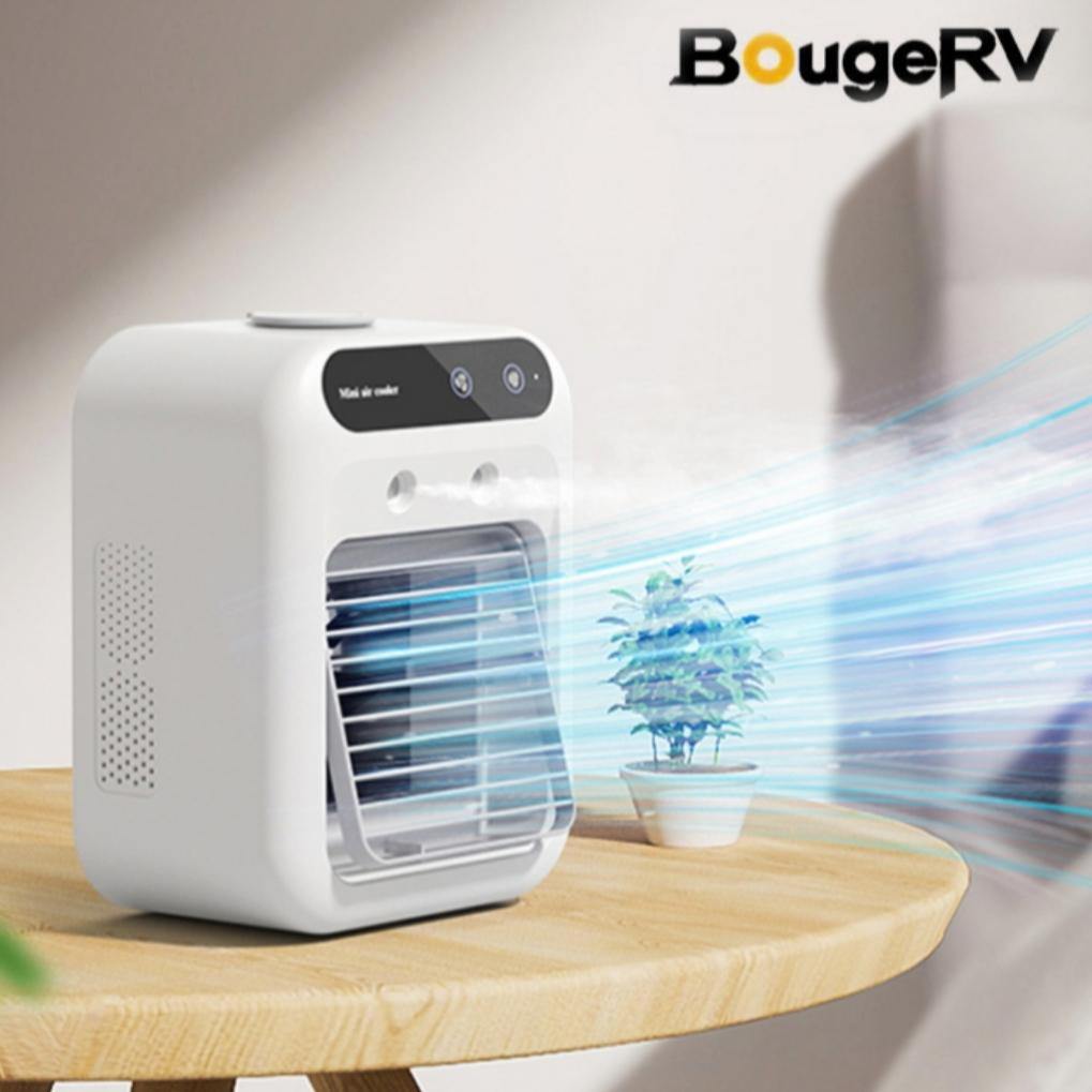 BougeRV Portable Air Cooler Fan 3 in 1 Rechargeable Fan with 2 Mist Speeds and Powerful Wind, Mini Multifunctional Cooling Fan for Bedroom, Office, Camping