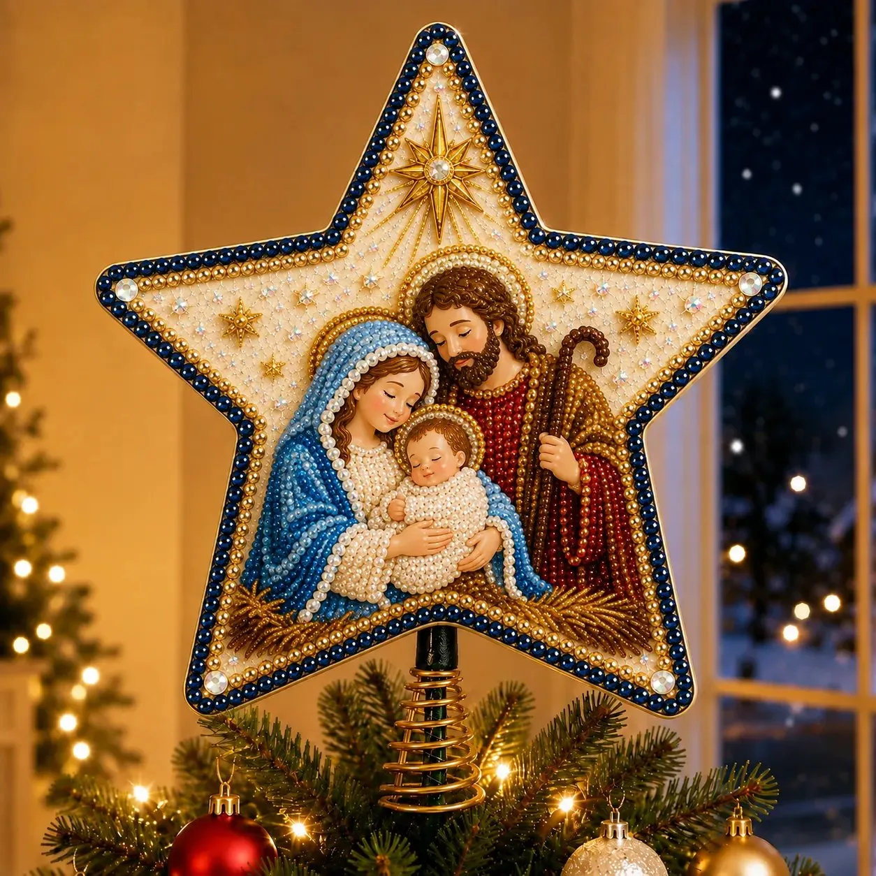 Holy Family pearl diamond art Christmas tree topper