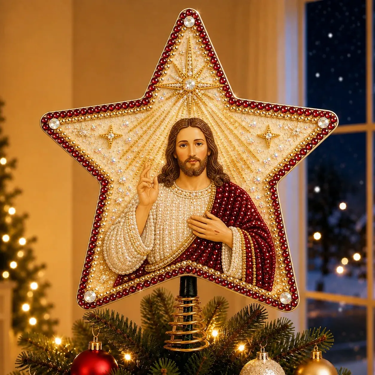 Jesus Our Savior pearl diamond art Christmas tree topper