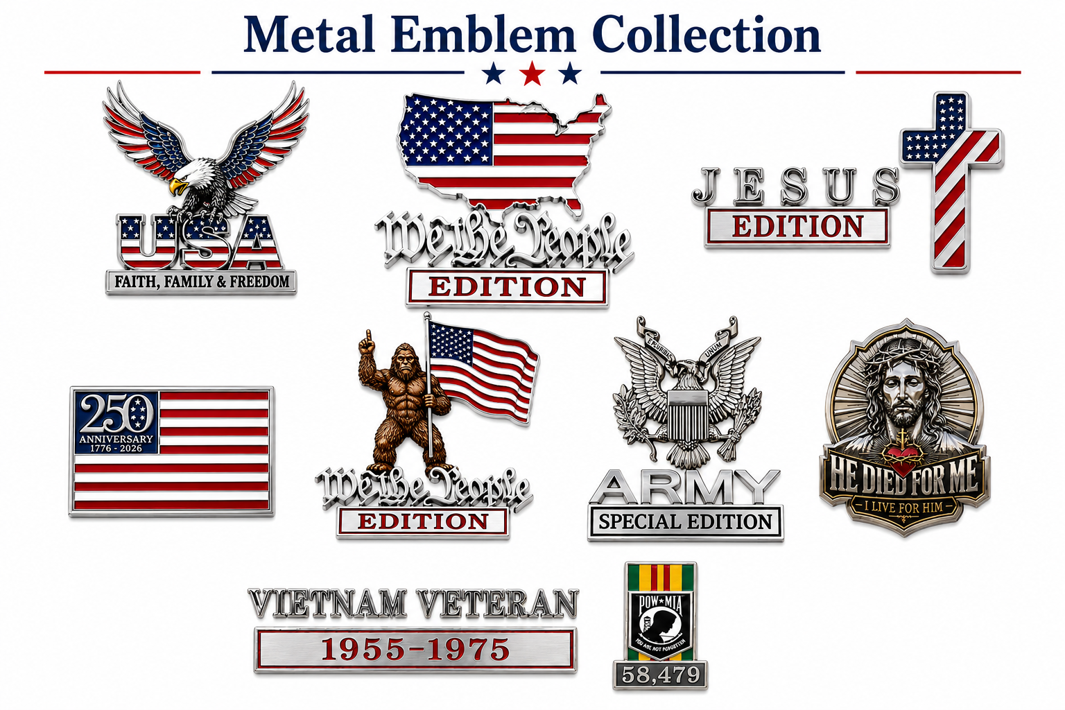USA 250th Anniversary Metal Emblem Car Badge