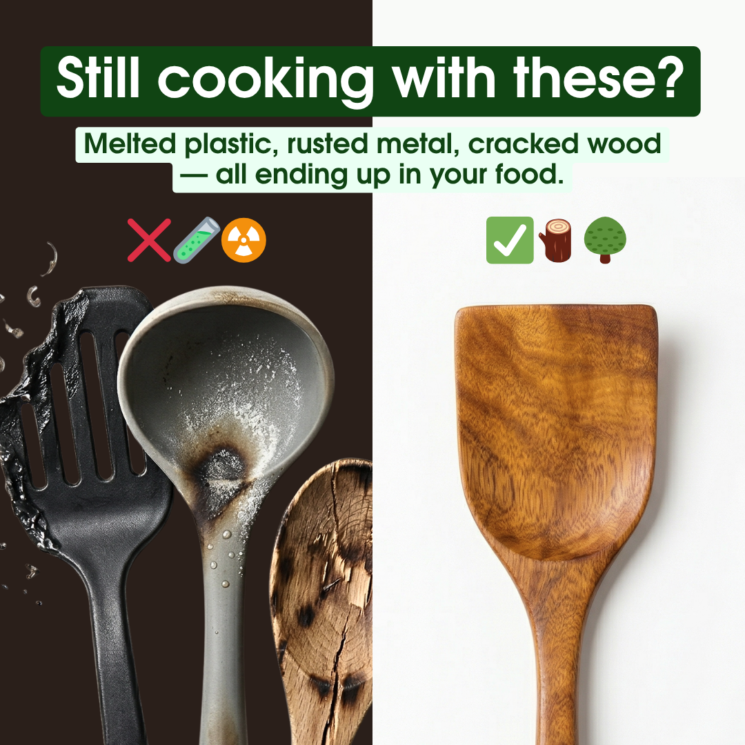 Natural acacia utensils versus plastic kitchen tools
