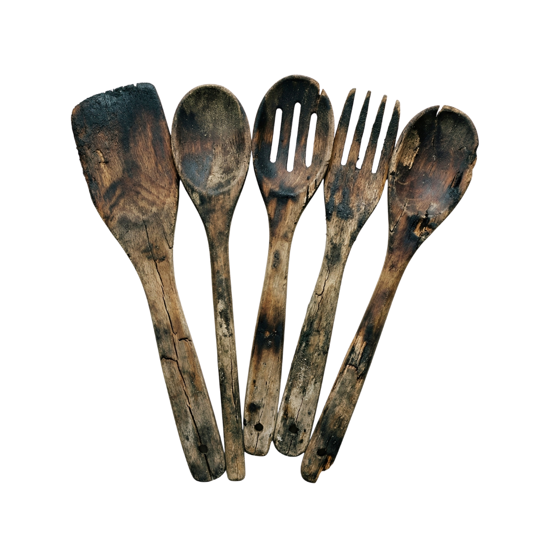 Acacia utensil construction and natural finish