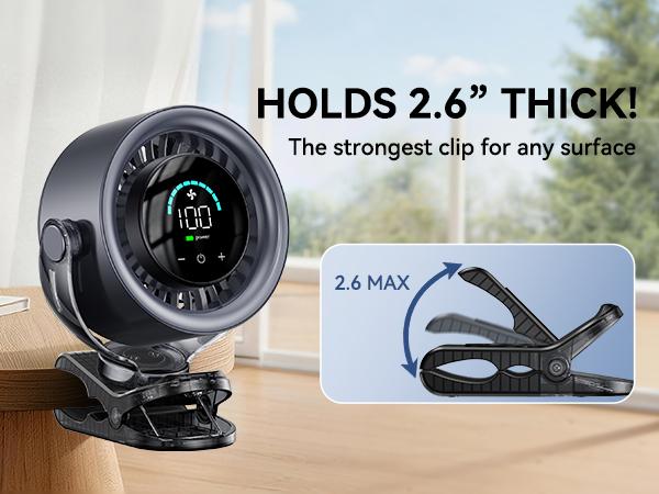 4000mAh Rechargeable Portable Clip on Fan-100-Speed Touch Control, LED Display, 360&deg; Rotate Quiet Turbo Desk Fan, Small Battery Operated USB Fan for Stroller Bed Travel Camping Golf Gym