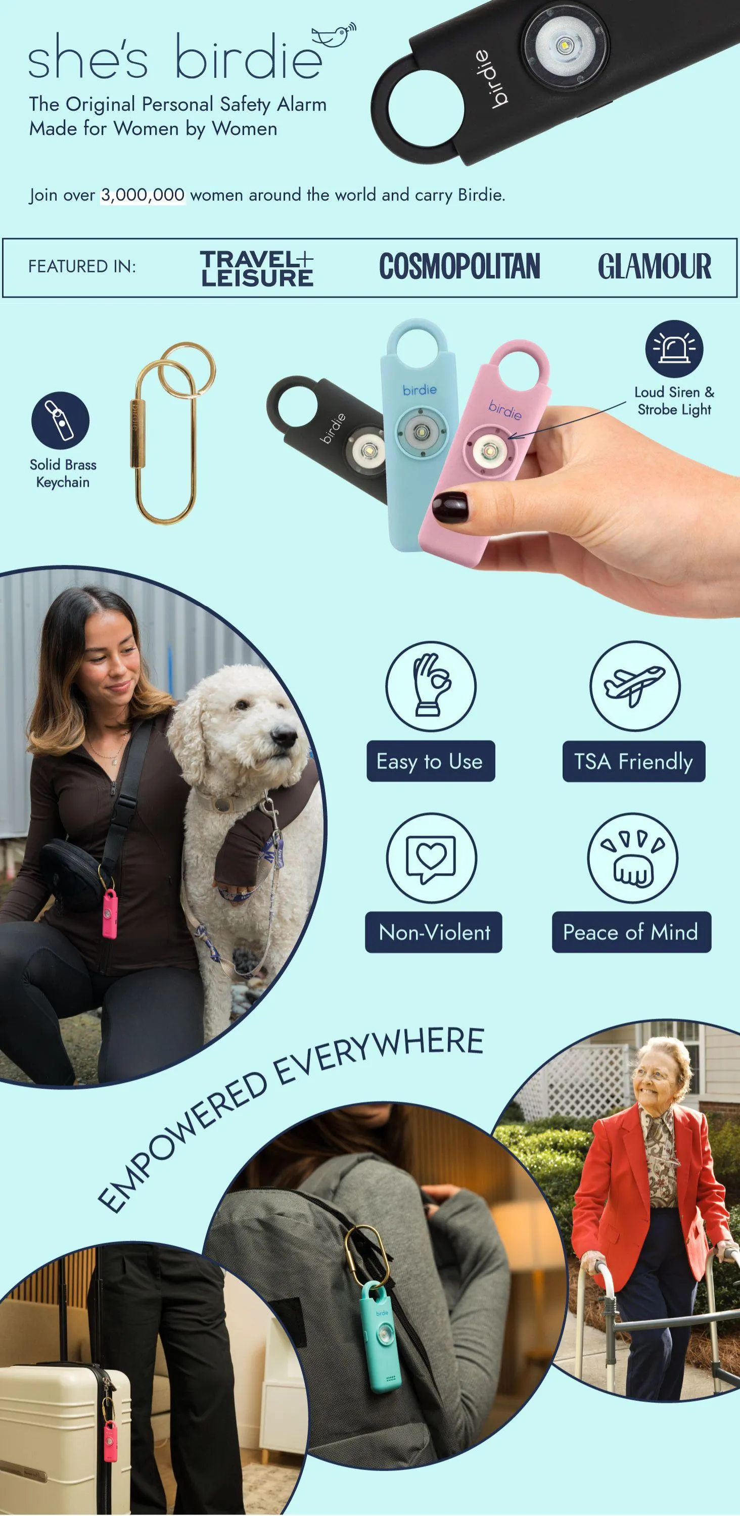 She&rsquo;s Birdie&ndash;The Original Personal Safety Alarm for Women by Women&ndash;Loud Siren, Strobe Light and Key Chain in a Variety of Colors