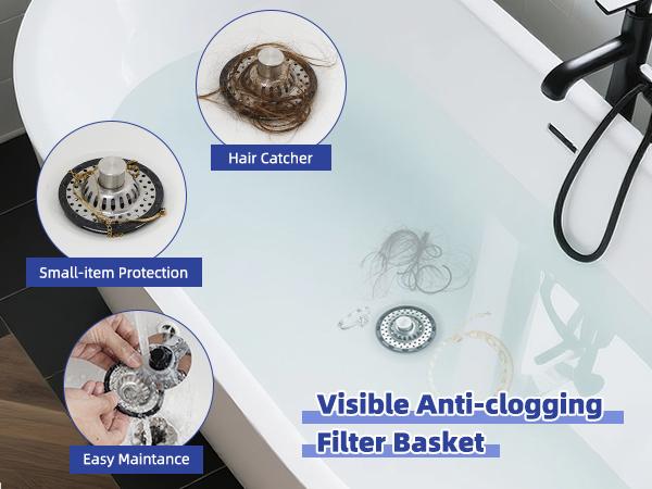 Hibbent 3-in-1 Pop-up Sink Stopper - 1 Pack Chrome, Rubber & Plastic Waterproof Fixture, Visible Top Hair Catcher, Detachable Stainless Steel Filter Basket, Fits 1.5-2.4in Standard Bathroom Holes Hibbent 3-in-1 Pop-up Sink Stopper - 1 Pack Chrome, Rubber & Plastic Waterproof Fixture, Visible Top Hair Catcher, Detachable Stainless Steel Filter Basket, Fits 1.5-2.4in Standard Bathroom Holes