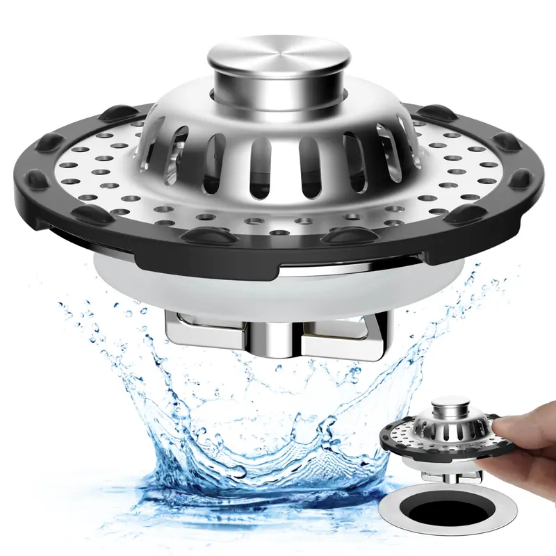 3-in-1 Pop-up Sink Stopper - 1 Pack Chrome Fits 1.5-2.4in Standard Bathroom Holes
