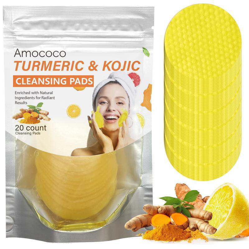 Turmeric & Kojic Acid Cleansing Pads - 20pcs Normal Skin Gentle Facial Cleanser Pads, Deep Clean, Soft Texture, Multi-Pack Skincare for Comfortable Use