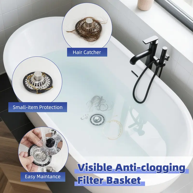3-in-1 Pop-up Sink Stopper - 1 Pack Chrome Fits 1.5-2.4in Standard Bathroom Holes