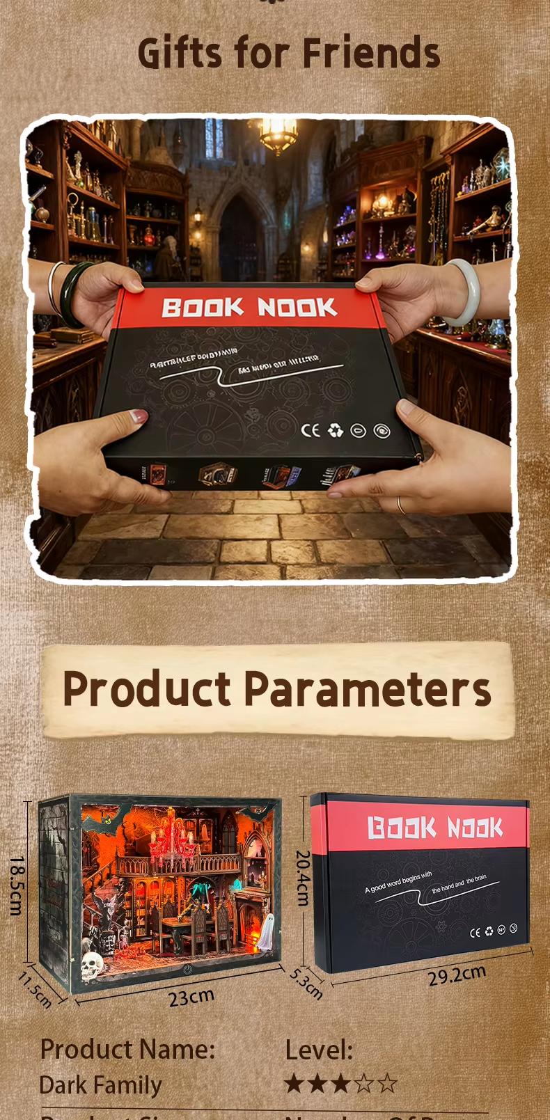 3D Wooden Miniature House Kit, Halloween Miniature Book Nook Shelf Kit, DIY Bookshelf Insert Decorative Model, Wooden Puzzle Bookend, Light-Up Model Toy Gift & Wooden House Kit for Adults 14+