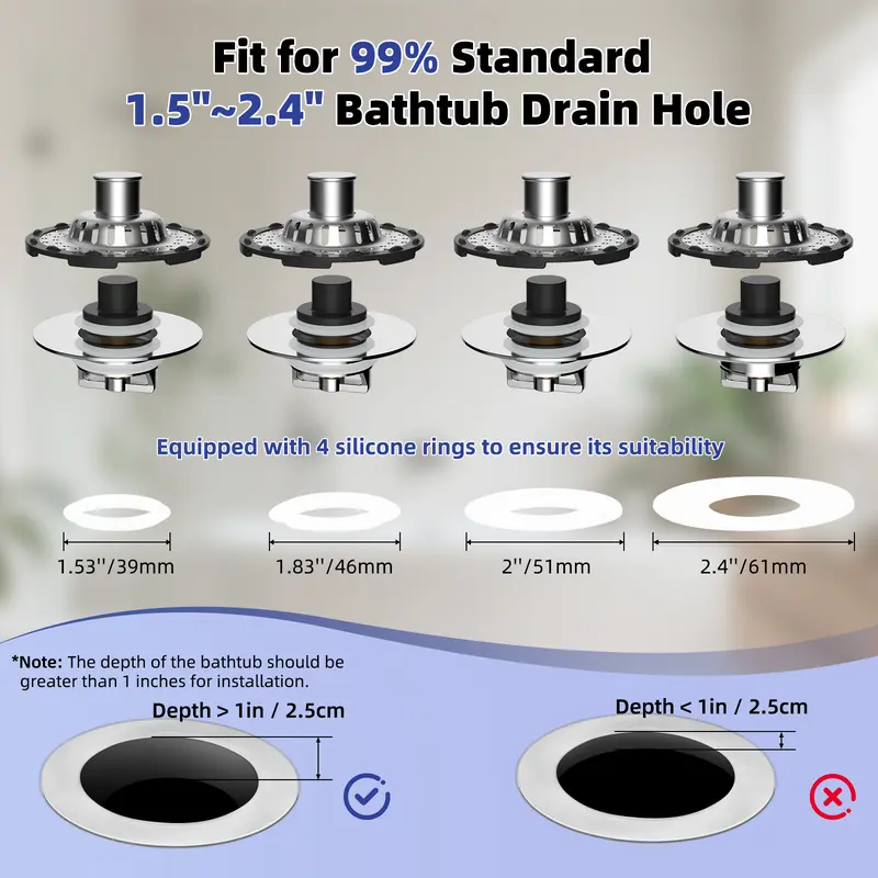 3-in-1 Pop-up Sink Stopper - 1 Pack Chrome Fits 1.5-2.4in Standard Bathroom Holes