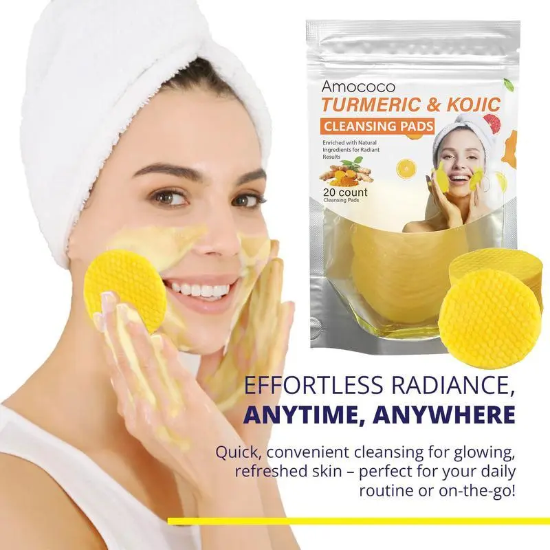 Turmeric & Kojic Acid Cleansing Pads - 20pcs  Deep Clean, Soft Texture