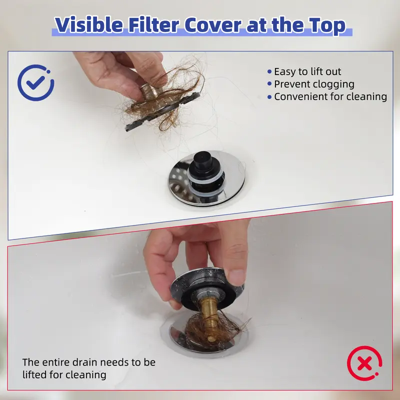 3-in-1 Pop-up Sink Stopper - 1 Pack Chrome Fits 1.5-2.4in Standard Bathroom Holes