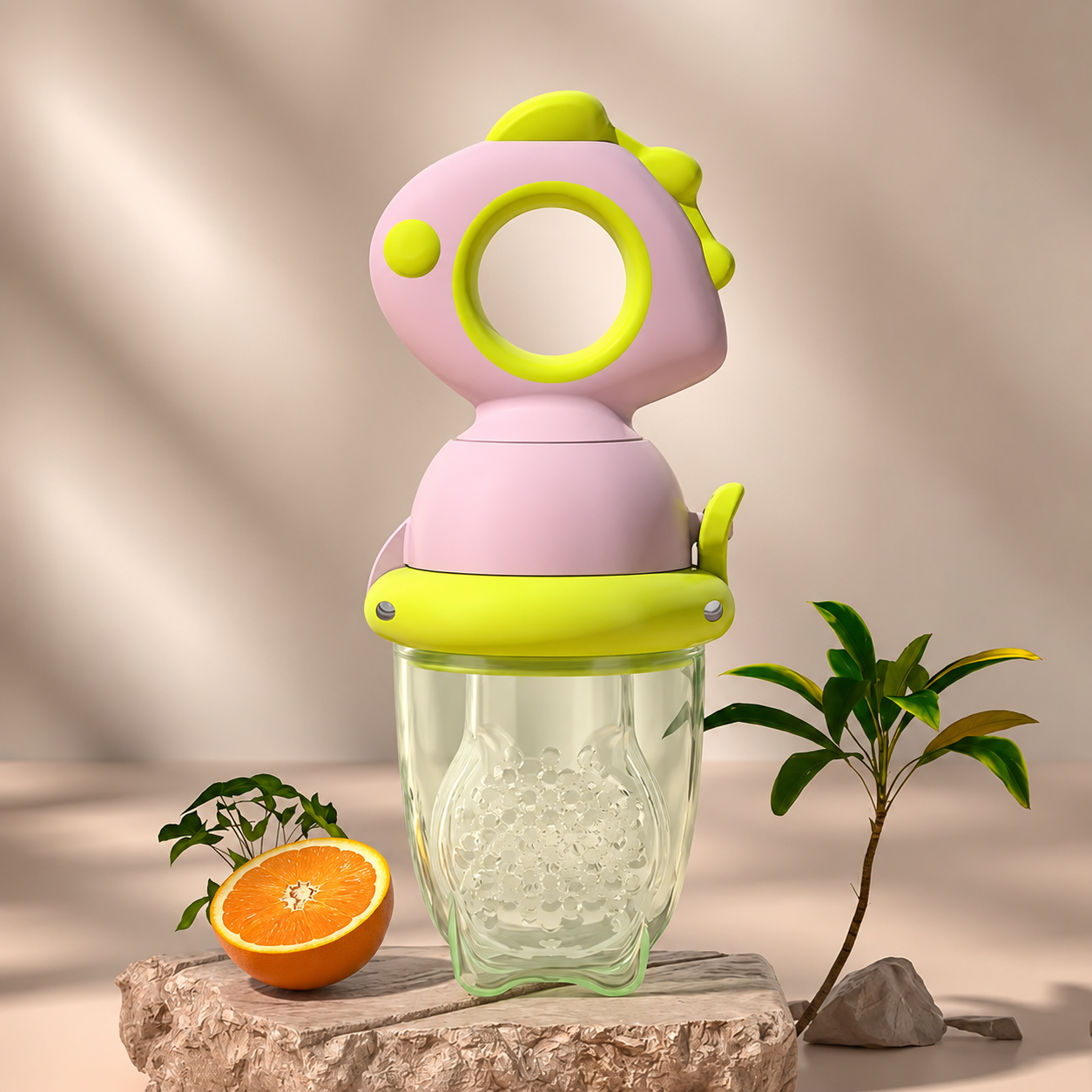 Silicone Fruit Teether, Rotating Push Type Fruit Feeder, Baby Food Push Spoon