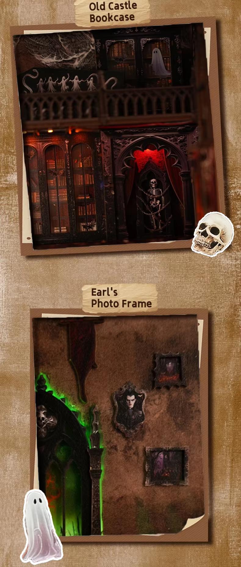 3D Wooden Miniature House Kit, Halloween Miniature Book Nook Shelf Kit, DIY Bookshelf Insert Decorative Model, Wooden Puzzle Bookend, Light-Up Model Toy Gift & Wooden House Kit for Adults 14+