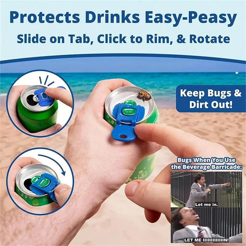 Complete Cover Easy-Tab Opener Beverage Barricade 2.0, 6 Counts Drink Can Protector Caps Lid for Soda
