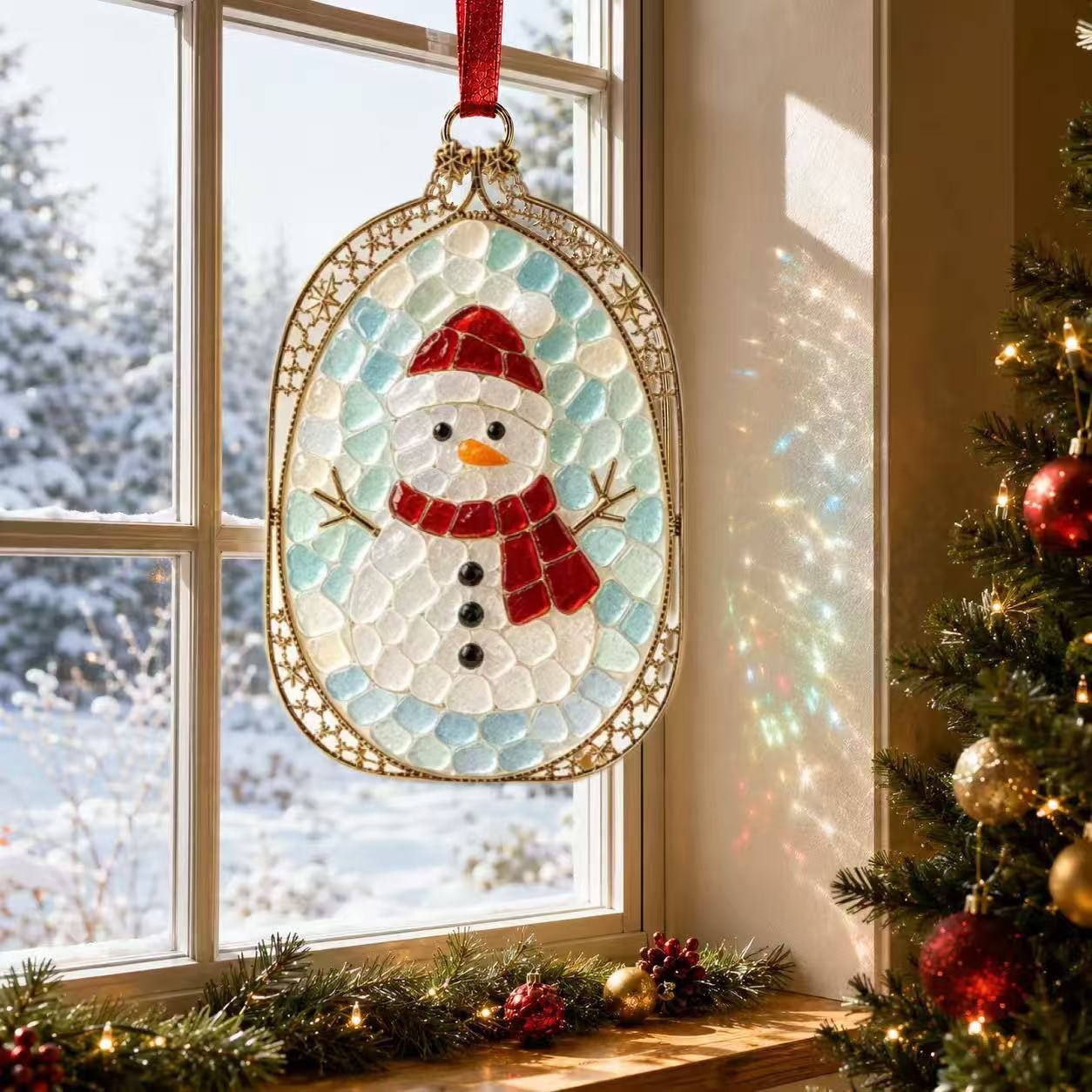 Christmas Stained Glass-Style Acrylic Suncatcher