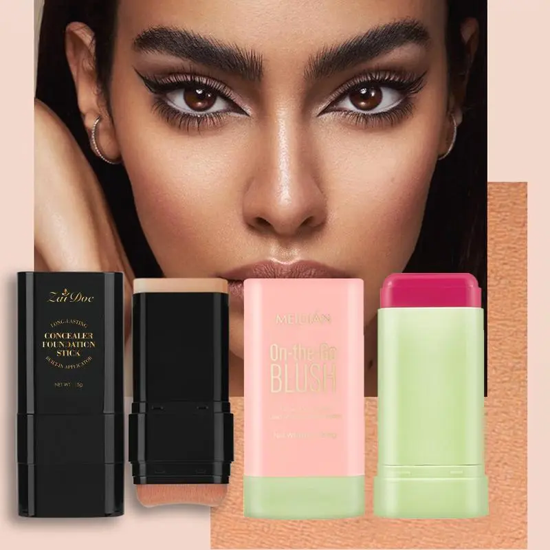 Zaidoc 2-in-1 Dual-Ended Foundation & Concealer Stick – Full Coverage, Hydrating Formula with Brush (7 Shades)
