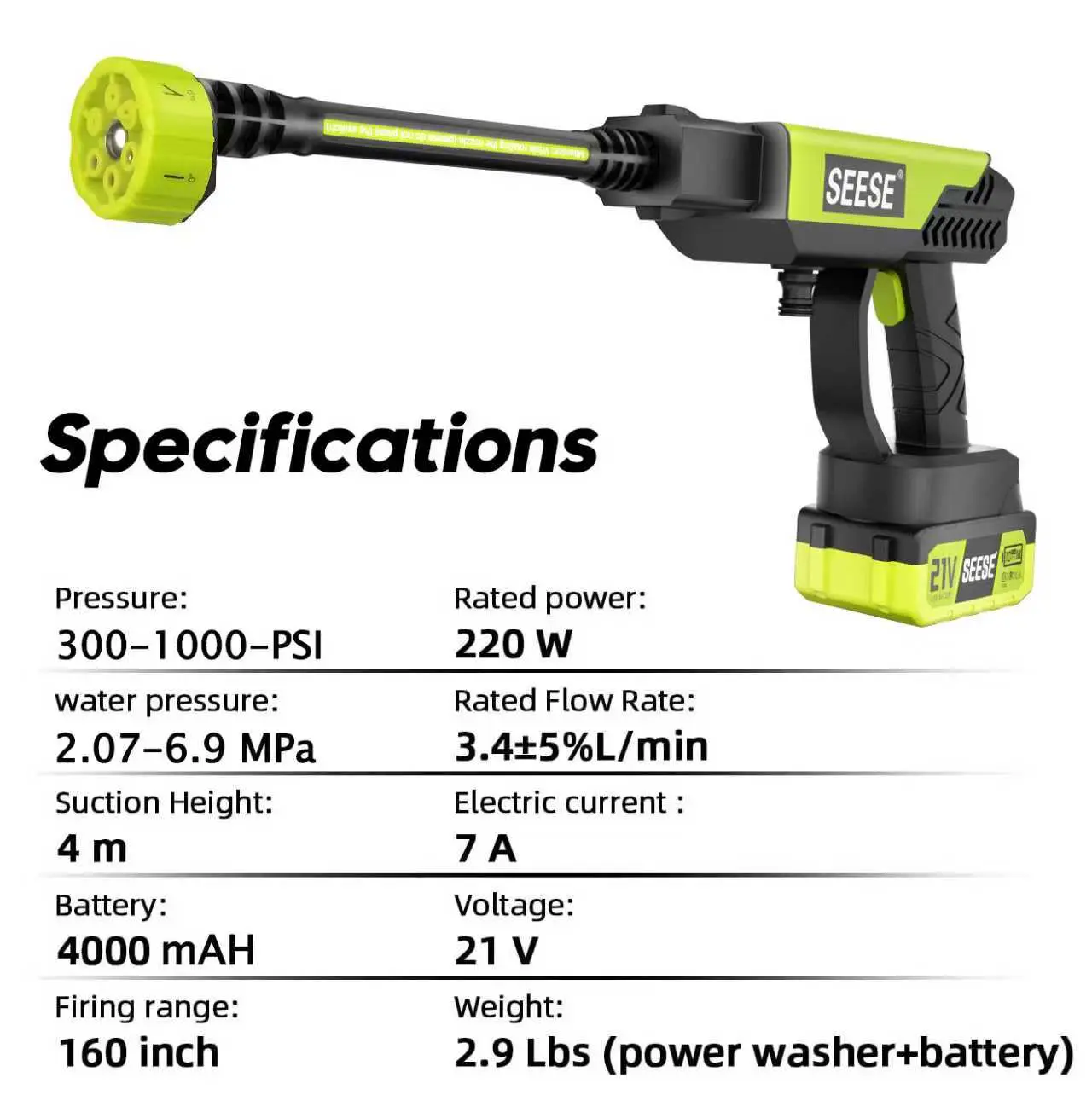 SEESE Cordless Pressure Washer Kit