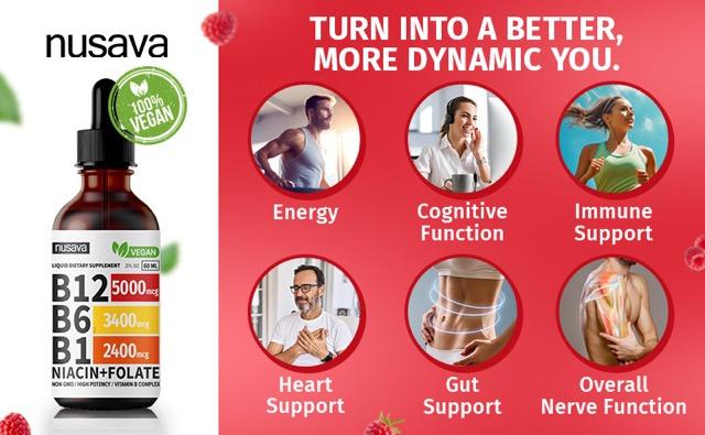 (2-PACK) Vitamin B12 Liquid Supplement Drops with B6, B1, Niacin & Folate - Edible Support for Energy, Brain & Heart, Non-GMO & Gluten-Free, 4 Fl Oz Fitness Dietary (2-PACK) Vitamin B12 Liquid Supplement Drops with B6, B1, Niacin & Folate - Edible Support for Energy, Brain & Heart, Non-GMO & Gluten-Free, 4 Fl Oz Fitness Dietary