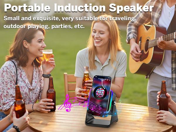 [FathersDayGift] PUTARE Wireless Induction Audio Speaker Stand, 5in1 Cellphone Holder, 3500mAh Rechargeable Emergency Power Bank,360&deg; Adjustable Mobile Tablet Stand with Colorful Ambient Light Gifts for Men Women SummerWins