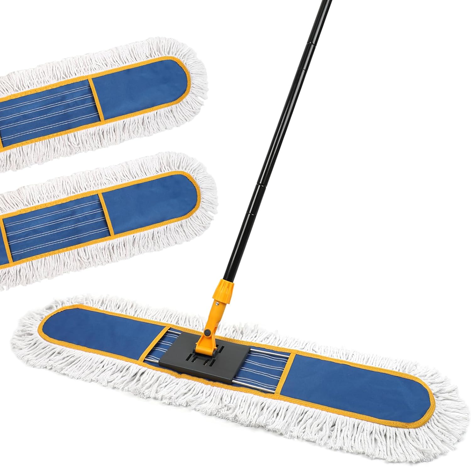 36" Commercial Dust Mop for Floor Cleaning, Heavy Duty Industrial Dry Dust Mop with 2 Mop Pads & 59" Long Handle