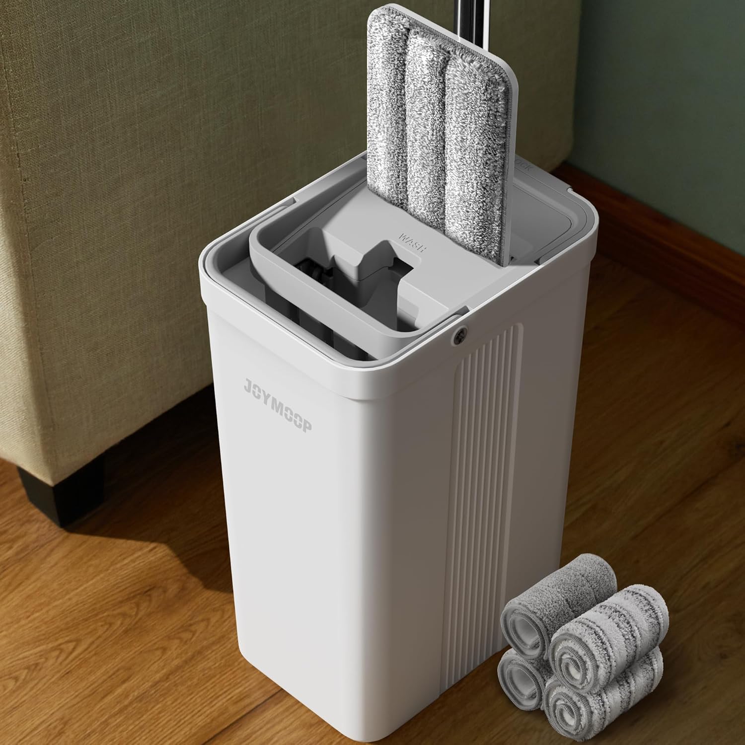 Flat Mop System, Microfiber Mop and Bucket Set, White, Commercial & Household Use
