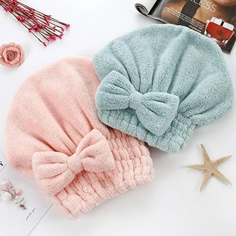 Women's 2/4-Piece Bow Decor Shower Cap & Hair Drying Towel Set - Ultra Absorbent Reusable Microfiber Hair Wrap for Bathroom, Travel & Outdoor Use