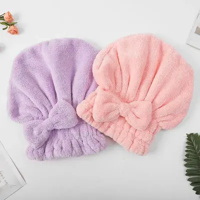 Women's 2/4-Piece Bow Decor Shower Cap & Hair Drying Towel Set - Ultra Absorbent Reusable Microfiber Hair Wrap for Bathroom, Travel & Outdoor Use