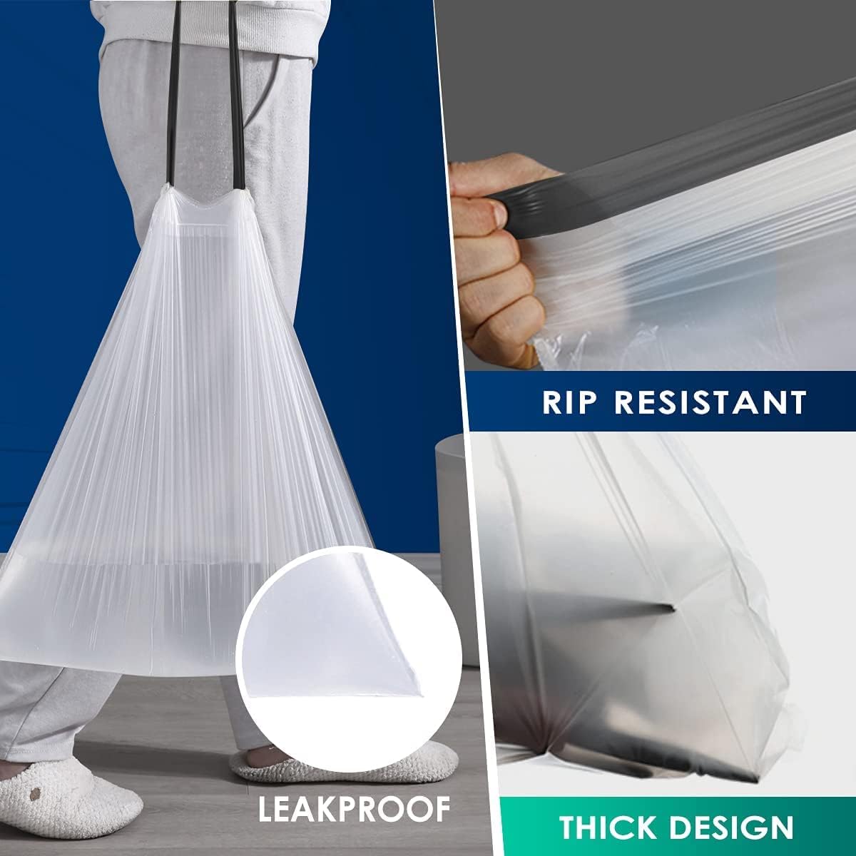 Small Drawstring Trash Bags 4 Gallon, White, 85 Count
