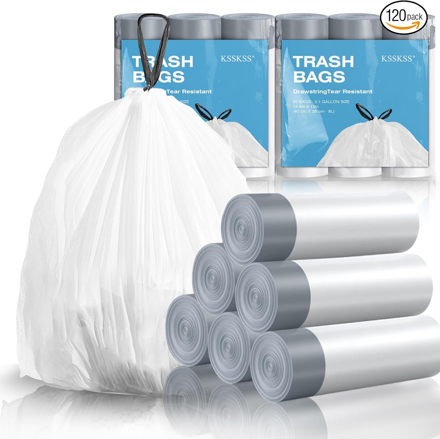 120 Counts 1.6 Gallon Mini Drawstring Trash Bags, Small Garbage Bags