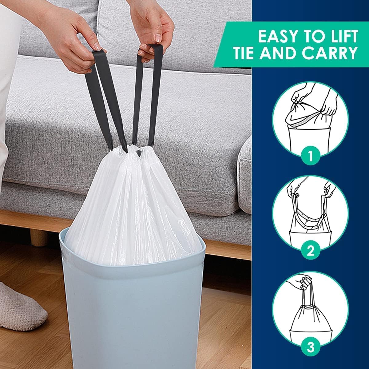 Small Drawstring Trash Bags 4 Gallon, White, 85 Count