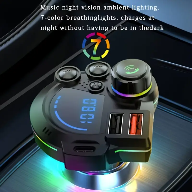 Bluetooth 5.3 FM Transmitter Car Charger with PD Fast Charging & RGB Ambient Light-Turn any drive into a smarter, clearer, and more connected experience — no car stereo upgrade needed.