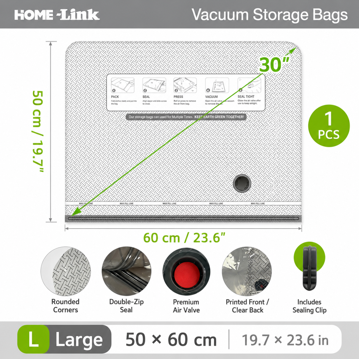 Vacease Travel Space Saver Vacuum Bag Set with Rechargeable Pump for Luggage & Home Storage