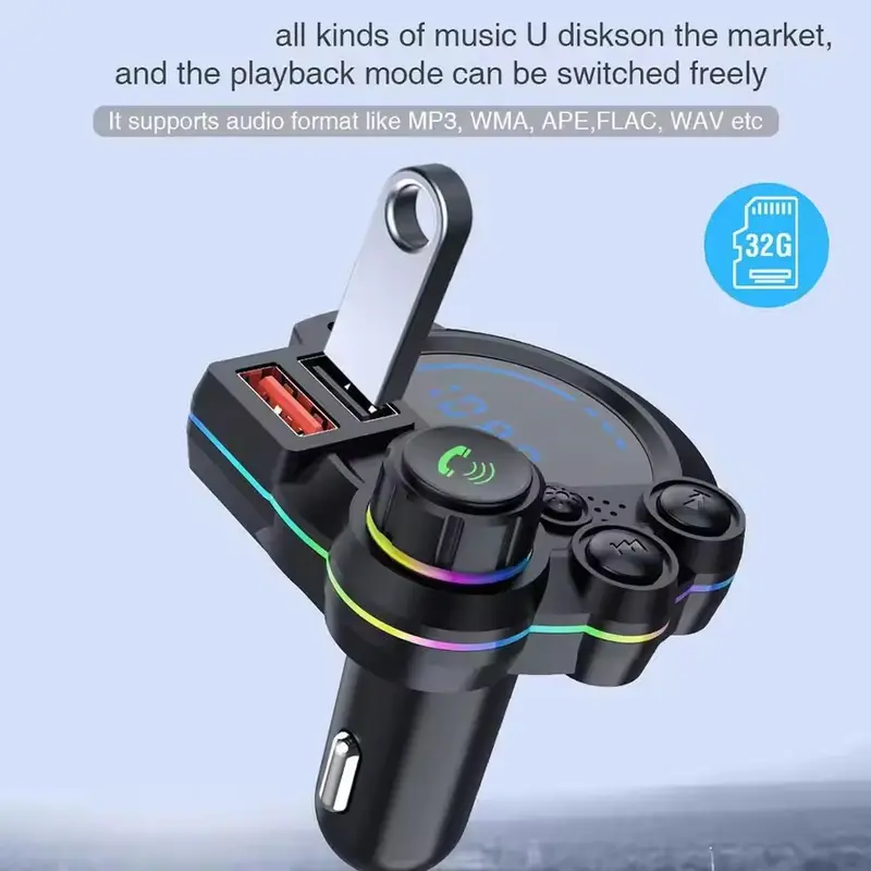 Bluetooth 5.3 FM Transmitter Car Charger with PD Fast Charging & RGB Ambient Light-Turn any drive into a smarter, clearer, and more connected experience — no car stereo upgrade needed.