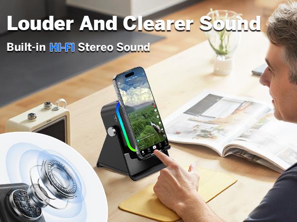 [FathersDayGift] PUTARE Wireless Induction Audio Speaker Stand, 5in1 Cellphone Holder, 3500mAh Rechargeable Emergency Power Bank,360&deg; Adjustable Mobile Tablet Stand with Colorful Ambient Light Gifts for Men Women SummerWins