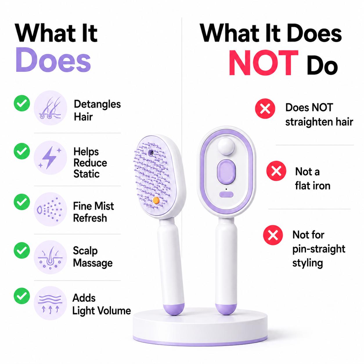 【Not straightened】Electric Spray Air Cushion Massage Comb, Self-Cleaning Anti-Tangle Hair Brush, Anti-Static Volumizing Scalp Massage Brush for Dry Frizzy Hair Care, No Essential Oil Included