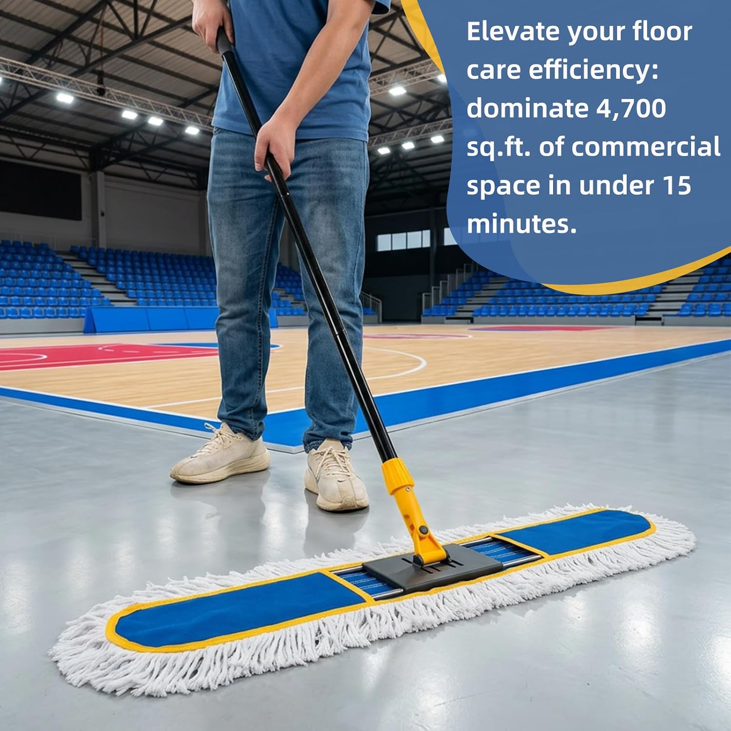 36" Commercial Dust Mop for Floor Cleaning, Heavy Duty Industrial Dry Dust Mop with 2 Mop Pads & 59" Long Handle