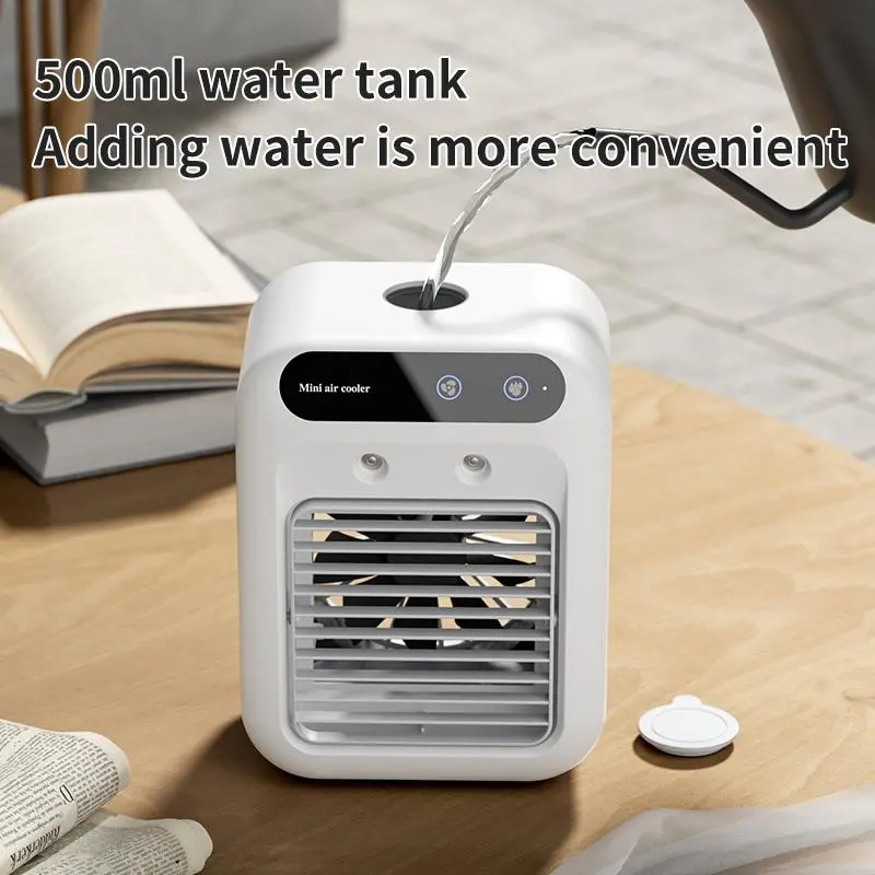 BougeRV Portable Air Cooler Fan, 3-in-1 Rechargeable Fan with 2 Mist Speeds and Powerful Wind, Mini Multifunctional Cooling Fan for Bedroom, Office, Camping