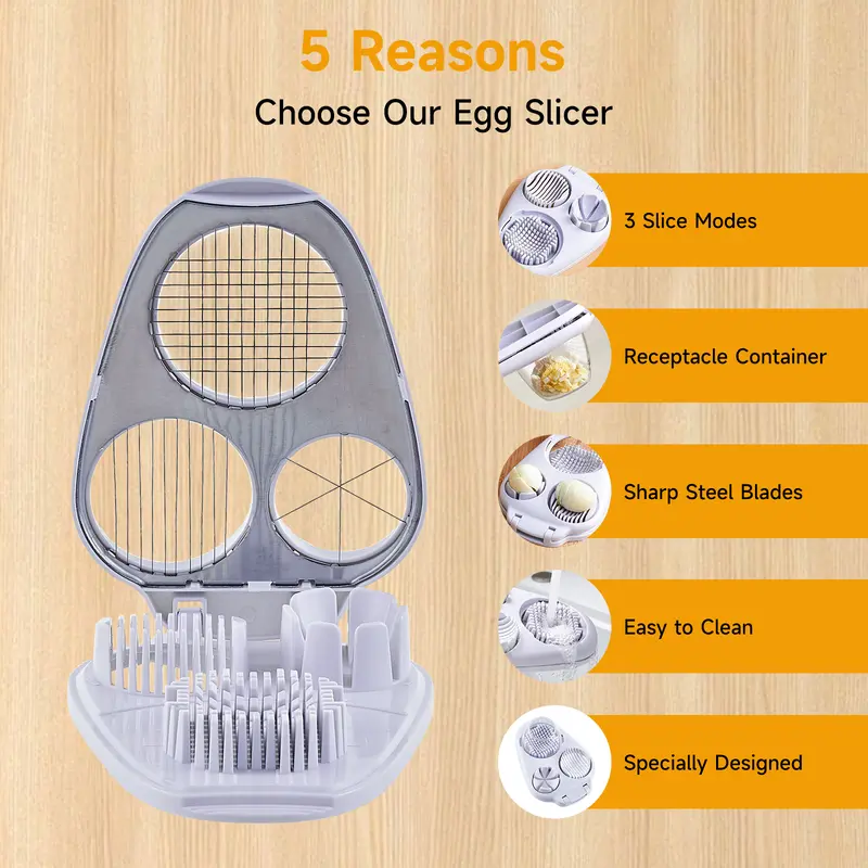 3-in-1 Stainless Steel Egg Slicer & Fruit Cutter – Multi-Function Kitchen Tool for Hard-Boiled Eggs, Century Eggs, Strawberries & Soft Fruits – Easy Prep for Salads, Bento & Meal Prep