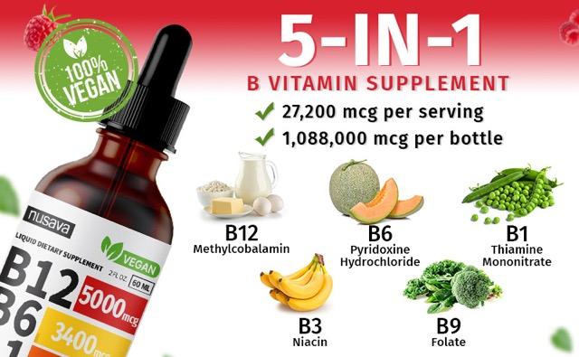(2-PACK) Vitamin B12 Liquid Supplement Drops with B6, B1, Niacin & Folate - Edible Support for Energy, Brain & Heart, Non-GMO & Gluten-Free, 4 Fl Oz Fitness Dietary (2-PACK) Vitamin B12 Liquid Supplement Drops with B6, B1, Niacin & Folate - Edible Support for Energy, Brain & Heart, Non-GMO & Gluten-Free, 4 Fl Oz Fitness Dietary
