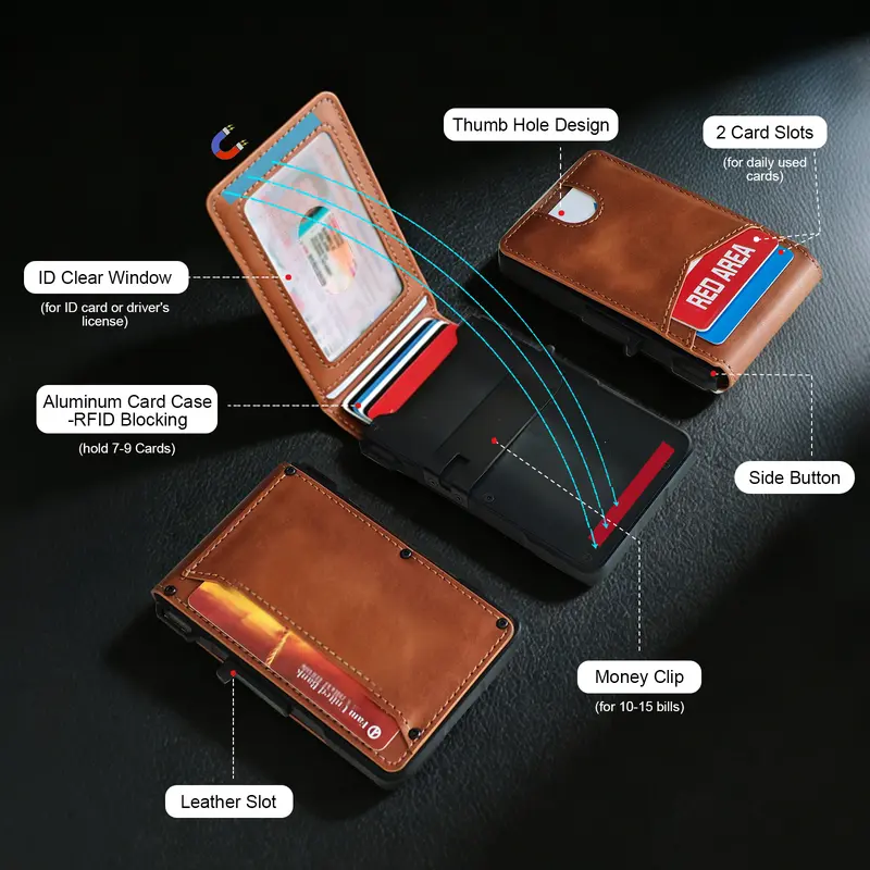Men’s Slim Metal Wallet with Pop-Up Card Holder & RFID Protection