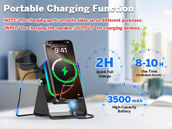 [FathersDayGift] PUTARE Wireless Induction Audio Speaker Stand, 5in1 Cellphone Holder, 3500mAh Rechargeable Emergency Power Bank,360&deg; Adjustable Mobile Tablet Stand with Colorful Ambient Light Gifts for Men Women SummerWins