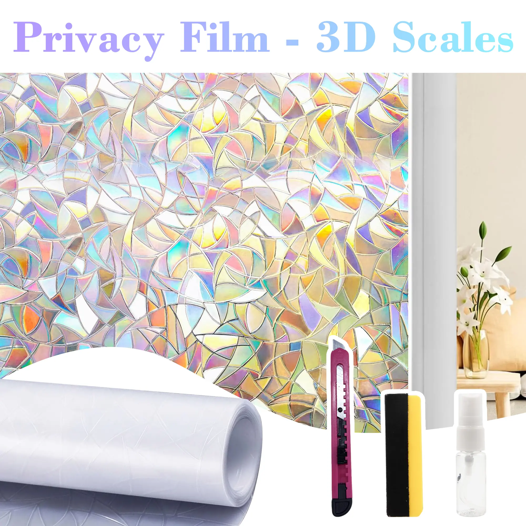 Window Privacy Film, Static Cling Removable Window Tint, Sun and UV Blocker for Glass Doors, Reflective Mirror Privacy Film