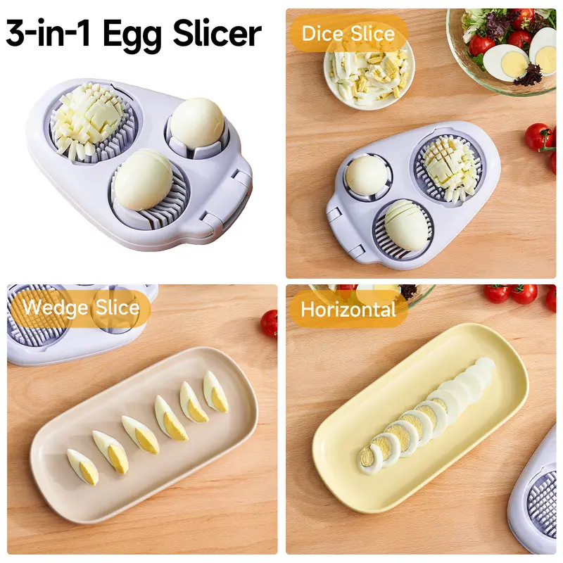 3-in-1 Stainless Steel Egg Slicer & Fruit Cutter – Multi-Function Kitchen Tool for Hard-Boiled Eggs, Century Eggs, Strawberries & Soft Fruits – Easy Prep for Salads, Bento & Meal Prep