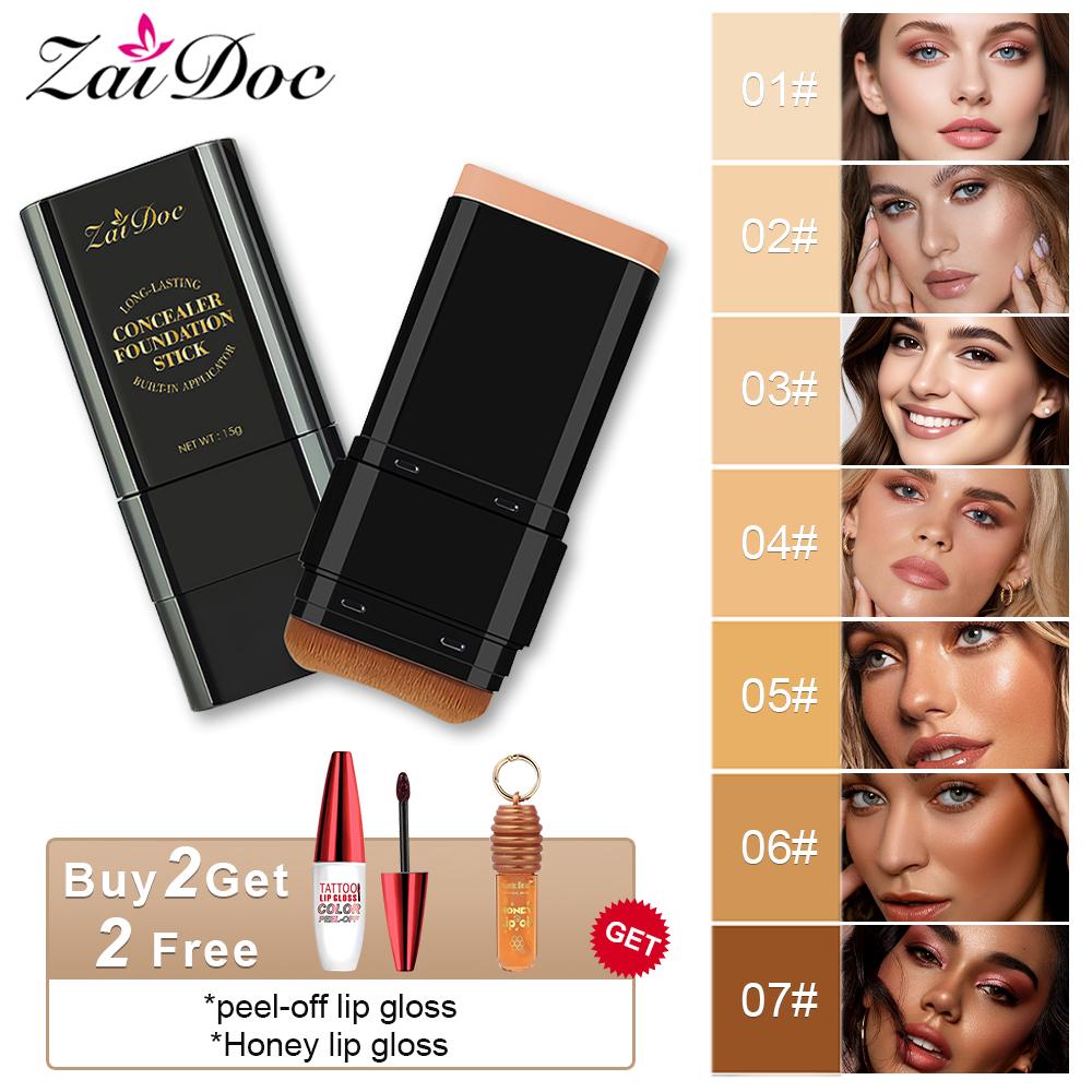 Zaidoc 7-color Dual -Ended Concealer Foundation Stick, 2-in-1 Long-Lasting Foundation and Concealer with Brush, Creamy Full Coverage for Dark Circles & Blemishes, Hydrating Olive & Camellia, 2.09 Oz Zaidoc 7-color Dual -Ended Concealer Foundation Stick, 2-in-1 Long-Lasting Foundation and Concealer with Brush, Creamy Full Coverage for Dark Circles & Blemishes, Hydrating Olive & Camellia, 2.09 Oz